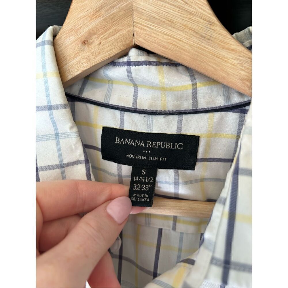 🐿️ Banana Republic White Yellow Blue Plaid Button Front Top SM 14-14.5” 32-33” - Picture 3 of 7